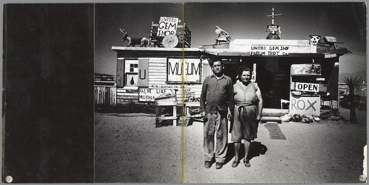 Unspoiled primitives'; naive painter Call Black and his wife Ruby in front of their private museum in the Mojave Desert, Arizona, from Sweet Life (1966), Ed van der Elsken.