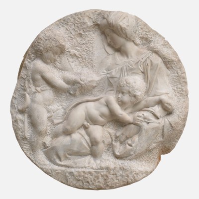 The Virgin and Child with the Infant St John , known as the Taddei Tondo (c. 1504–05), Michelangelo Buonarroti. Royal Academy of Arts, London.