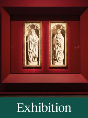 Installation view showing St John the Baptist and the Evangelist from the Ghent Altarpiece (1432) by Jan and Hubert van Eyck, MSK Ghent, 2020.
