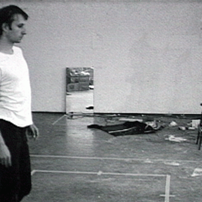 Walking in an Exaggerated Manner Around the Perimeter of a Square (still detail; 1967–68), Bruce Nauman. Courtesy Electronic Arts Intermix (EAI), New York; © ARS, NY and DACS, London 2020