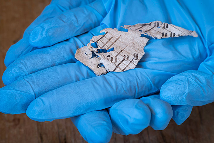 A tiny fragment of 16th-century handwritten music, found at Oxburgh Hall.