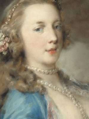 A Young Lady with a Parrot (detail; c. 1730), Rosalba Carriera.