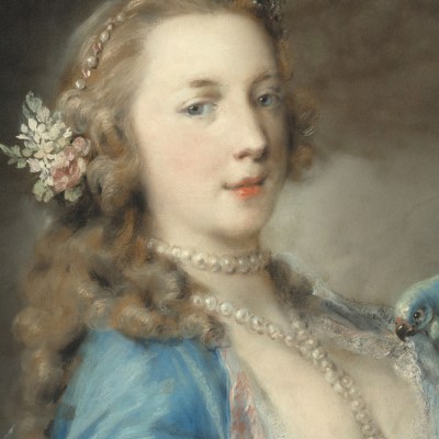 A Young Lady with a Parrot (detail; c. 1730), Rosalba Carriera.