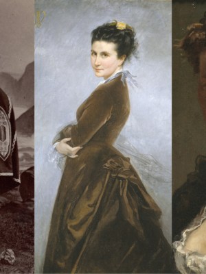 From left to right: The Marquise Arconati-Visconti, photographed by the Atelier Nadar in 1900. Bibliothèque nationale de France / ‘Self-Portrait’ (detail) (c. 1880), Nélie Jacquemart. Musée Jacquemart-Andre, Paris / ‘Portrait of Marcello (The Duchess of Castiglione-Colonna) (detail) (1870), Gustave Courbet. Musée des Beaux-Arts, Reims