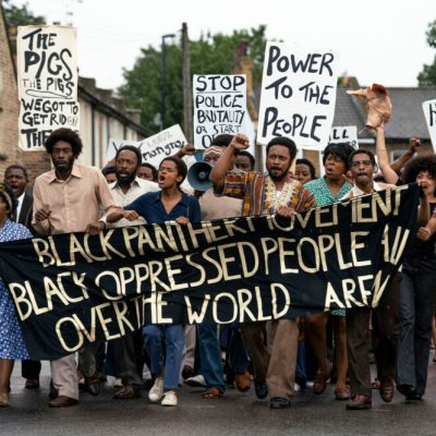 Shaun Parkes as Frank Crichlow, Altheia Jones as Letitia Wright, Malachi Kirby as Darcus Howe and Rochenda Sandall as Barbara Beese in Mangrove (dir. Steve McQueen).