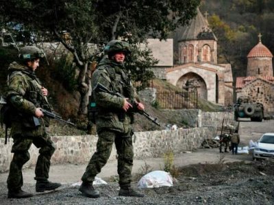 Russian patrols in front of the medieval monastery of Dadivank in November 2020.