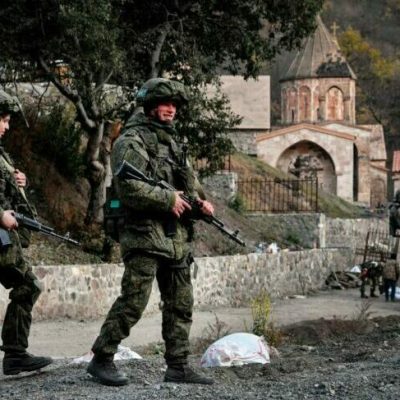 Russian patrols in front of the medieval monastery of Dadivank in November 2020.