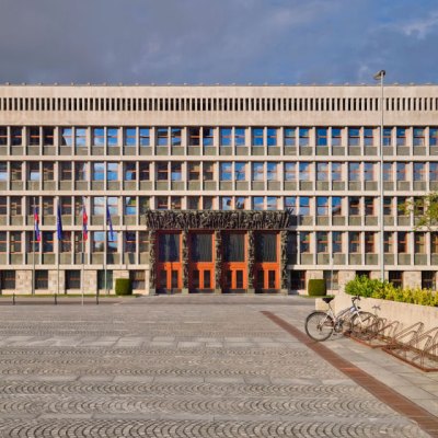 The National Assembly Building (Parliament) in Ljubljana.