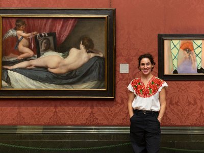 Rosalind Nashashibi at her exhibition ‘An Overflow of Passion and Sentiment’ in the National Gallery, London