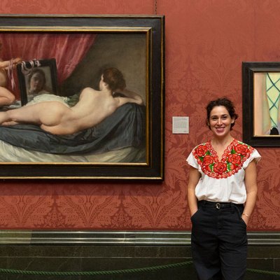 Rosalind Nashashibi at her exhibition ‘An Overflow of Passion and Sentiment’ in the National Gallery, London