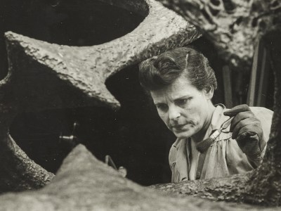 Margel Hinder working on her sculpture for the Western Assurance Company (detail; c. 1973), David Moore.