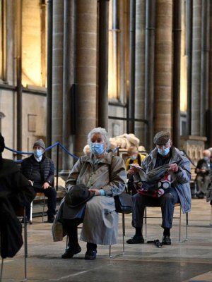 Gothic revival? The vaccine queue at Salisbury Cathedral