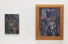 Installation view of 'Russian Avant-Garde at the Museum Ludwig: Original and Fake – Questions, Research, Explanations', with works by or previously attributed to Olga Rozanowa shown side by side.