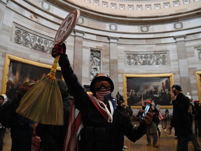 Selfie harm: rioters in the US Capitol rotunda on January 2021.