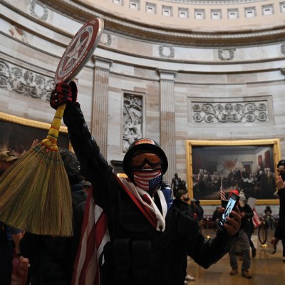 Selfie harm: rioters in the US Capitol rotunda on January 2021.