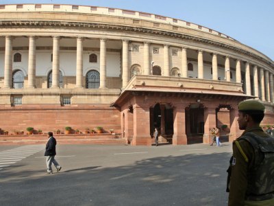 The Indian parliament building (Sansad Bhavan), designed by Edwin Lutyens and Herbert Baker in 1912–13, in New Delhi.