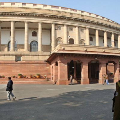 The Indian parliament building (Sansad Bhavan), designed by Edwin Lutyens and Herbert Baker in 1912–13, in New Delhi.