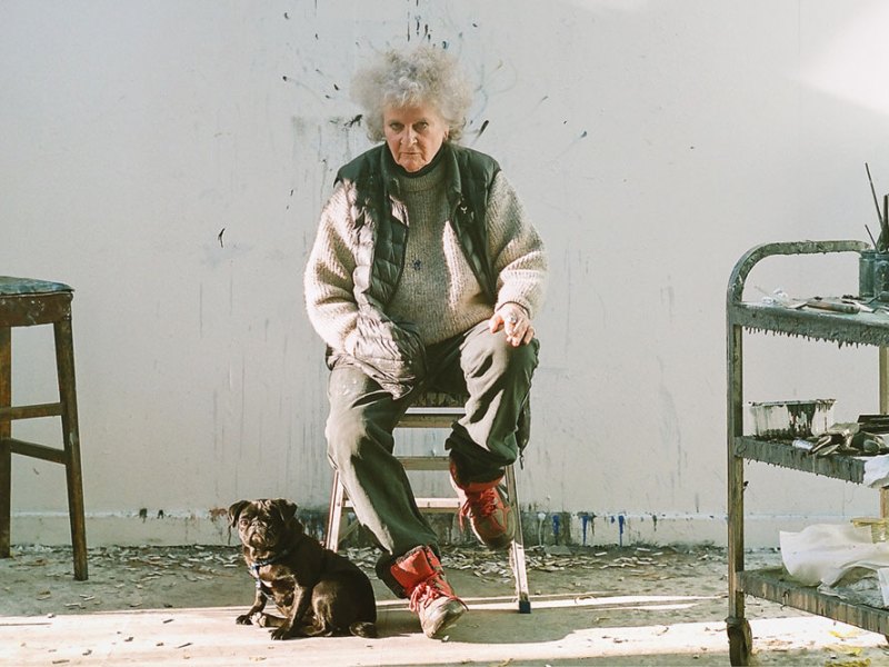 Maggi Hambling, photographed with her pug, Peggy, in November 2020.