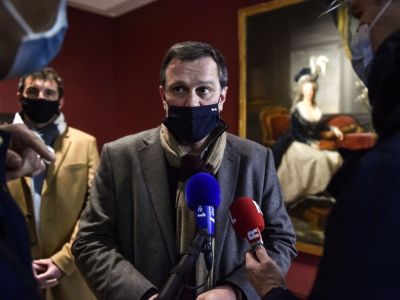 Mayor Louis Aliot at the Hyacinthe Rigaud Museum, Perpignan, on 9 February.