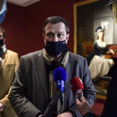 Mayor Louis Aliot at the Hyacinthe Rigaud Museum, Perpignan, on 9 February.