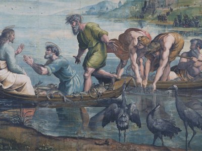 The Miraculous Draught of Fishes (detail; 1515–16), Raphael. Photo: © V&A; courtesy Royal Collection Trust/HM Queen Elizabeth II 2021