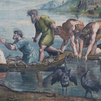 The Miraculous Draught of Fishes (detail; 1515–16), Raphael. Photo: © V&A; courtesy Royal Collection Trust/HM Queen Elizabeth II 2021