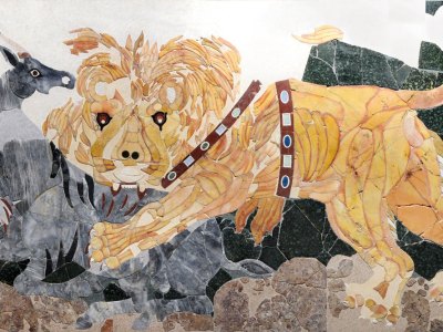 Wall panel in opus sectile (c. 394), from a Roman house outside the Porta Marina, Ostia. Museo dell’Alto Medioevo, Rome