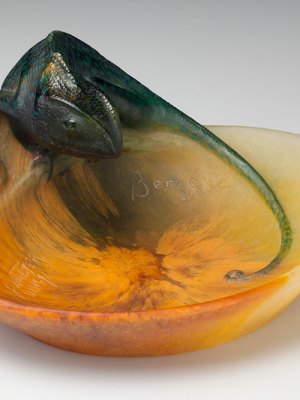 Small tray with a chameleon (c. 1920), designed by Henri Marie Joseph Bergé, manufactured by Victor Amalric Walter. Toledo Museum of Art