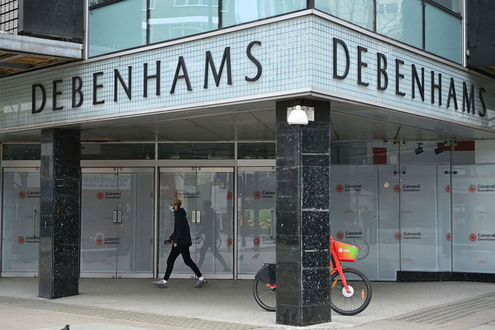 Requiem for a dream: a shuttered Debenhams on Oxford Street, March 2021.