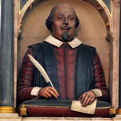 Will the real William Shakespeare please stand up? The effigy above the playwright’s grave in Holy Trinity Church, Stratford-upon-Avon.