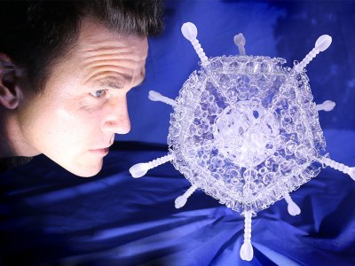 A dose of culture: Luke Jerram with his Oxford/AstraZeneca vaccine sculpture