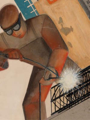 Detail from maquette for We Are Building (Stroim) (1928), Valentina Kulagina. Museum of Modern Art, New York