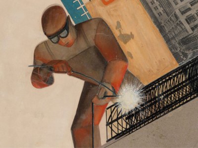 Detail from maquette for We Are Building (Stroim) (1928), Valentina Kulagina. Museum of Modern Art, New York