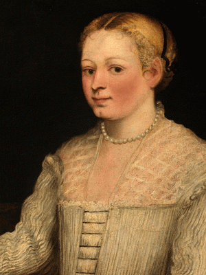 Detail of Self-Portrait with Madrigal (c. 1578), attributed to Marietta Robusti. Gallerie degli Uffizi, Florence