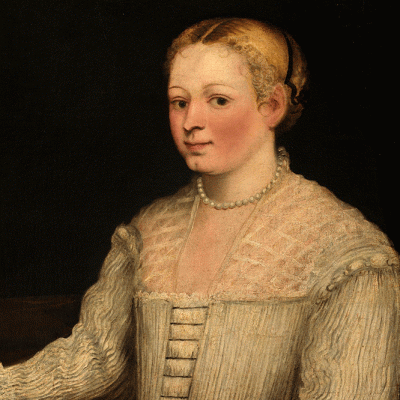 Detail of Self-Portrait with Madrigal (c. 1578), attributed to Marietta Robusti. Gallerie degli Uffizi, Florence