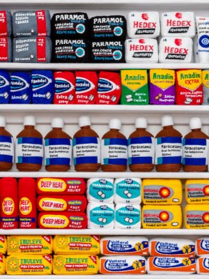 Essential retail: a view of Lucy Sparrow’s Bourdon Street Chemist (2021).
