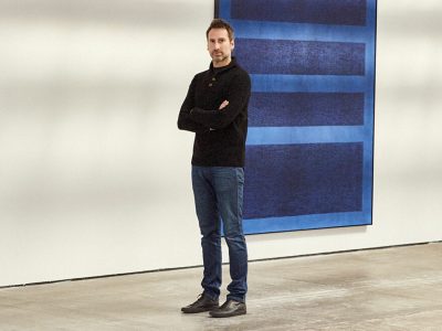 Idris Khan photographed at Victoria Miro, London, in 2021.