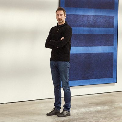 Idris Khan photographed at Victoria Miro, London, in 2021.