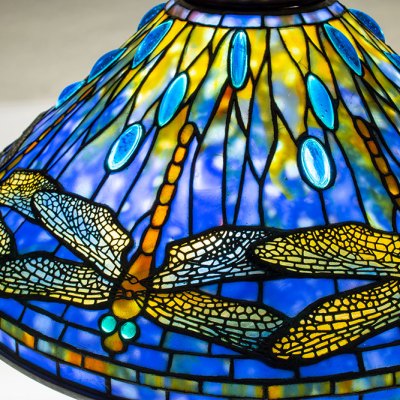 Detail of Dragonfly table lamp (c. 1906), Tiffany Studios. Lillian Nassau (price on application)