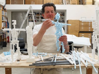 Antony Gormley photographed by Stephen White in his studio in London in March 2021.