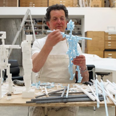 Antony Gormley photographed by Stephen White in his studio in London in March 2021.