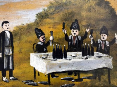 Supra man: a detail of one of Niko Pirosmani’s feast scenes, included in an exhibition at the Albertina, Vienna in 2018–19.