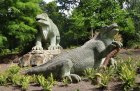 Two of the dinosaur sculptures in Crystal Palace Park.