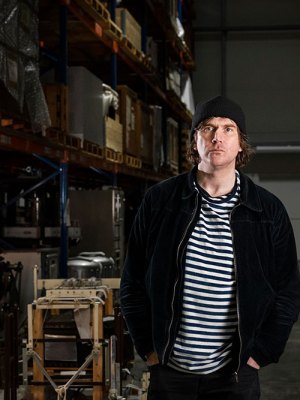 Bedwyr Williams with the Science Museum Group Collection at the National Collections Centre in Wiltshire. The artist is currently working with local audiences to create a film and accompanying book as a response to the collection, which will go in view at the collection centre when it opens to the public in 2024.