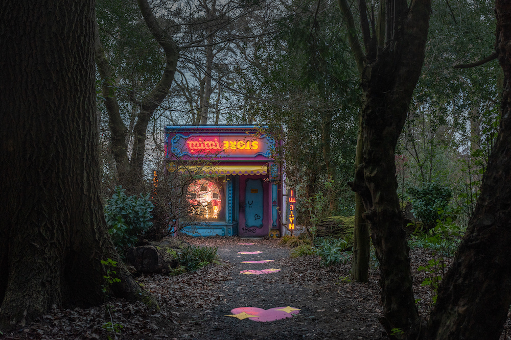Installation view of ‘Rachel Maclean: Mimi’ at Jupiter Artland, 2021.