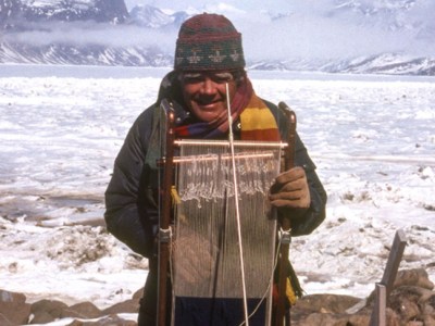 Archie Brennan weaving in Nunavut in 1991.