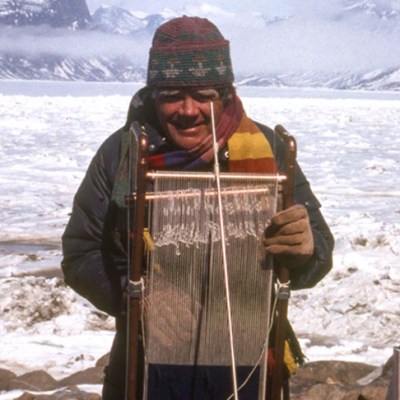 Archie Brennan weaving in Nunavut in 1991.