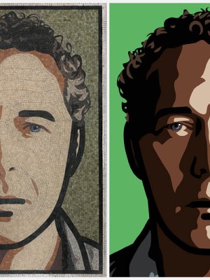 Two of Julian Opie’s self-portraits, both titled ‘Julian’, from 2012 and 2013 (left to right).