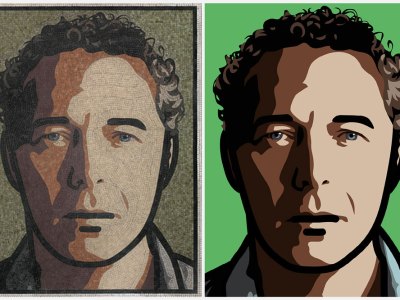 Two of Julian Opie’s self-portraits, both titled ‘Julian’, from 2012 and 2013 (left to right).