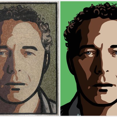 Two of Julian Opie’s self-portraits, both titled ‘Julian’, from 2012 and 2013 (left to right).